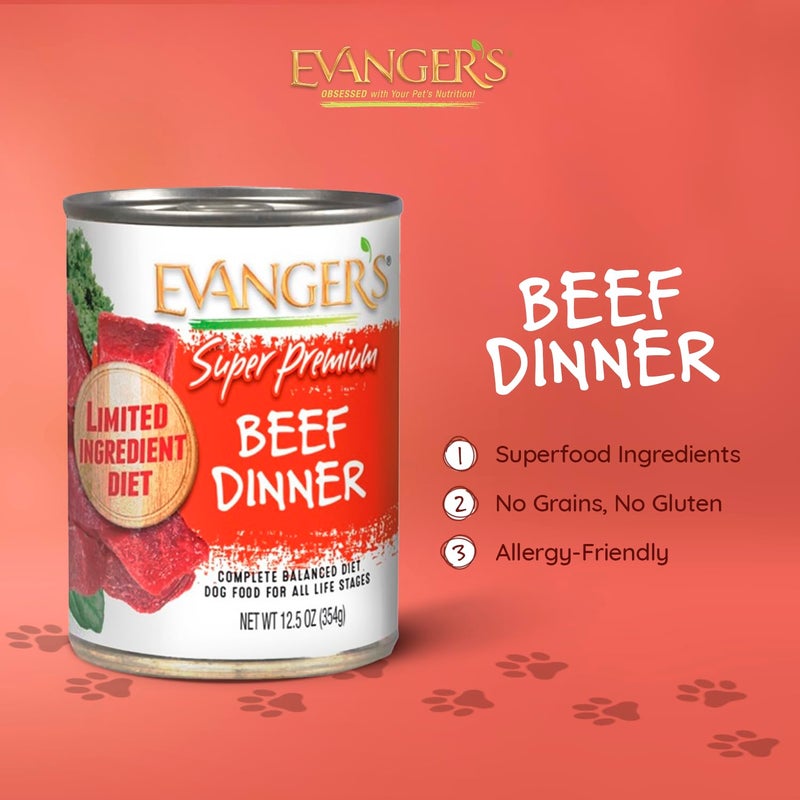 Evanger's Super Beef Dinner for Dogs â€“ 12 Count, 12.5 oz Each â€“ Grain Free Wet Dog Food with Spinach & Kale â€“ All Life Stages â€“ Limited Ingredient Diet - Image 2